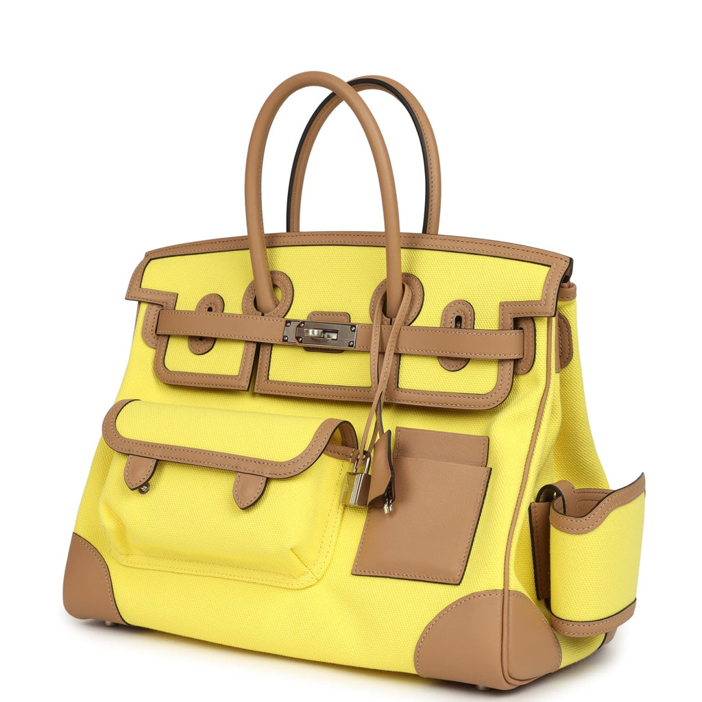 Hermes Birkin Cargo 35 Jaune Citron Toile and Chai Swift Palladium Hardware
