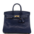 Hermes Birkin 25 Bleu Saphir Matte Alligator Gold Hardware