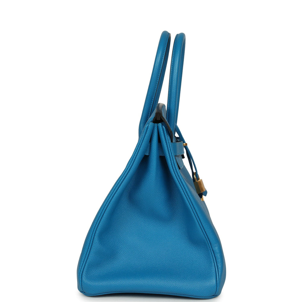 Pre-owned Hermes Birkin 35 Bleu Zanzibar Epsom Gold Hardware