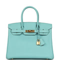 Pre-owned Hermes Birkin 30 Bleu Atoll Epsom Gold Hardware