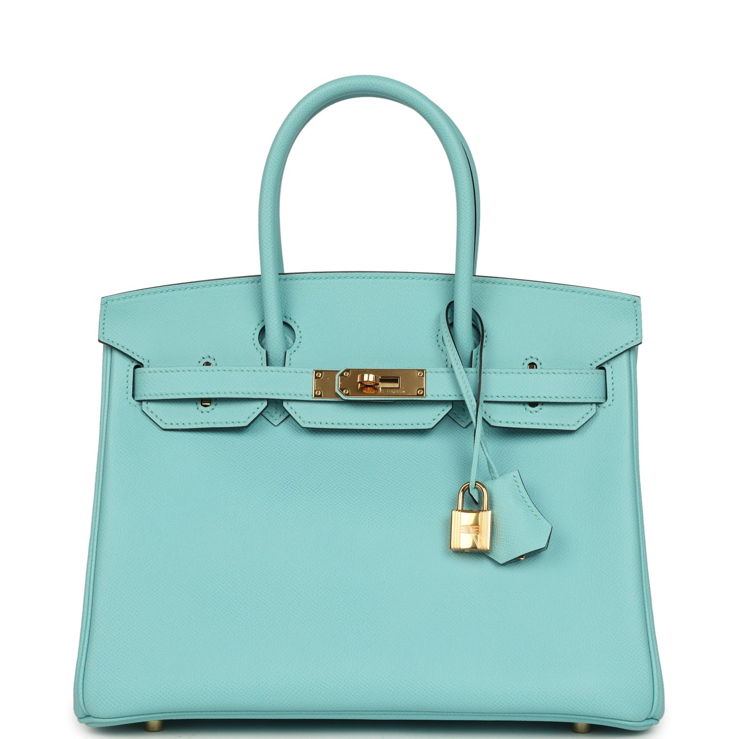 Pre-owned Hermes Birkin 30 Bleu Atoll Epsom Gold Hardware