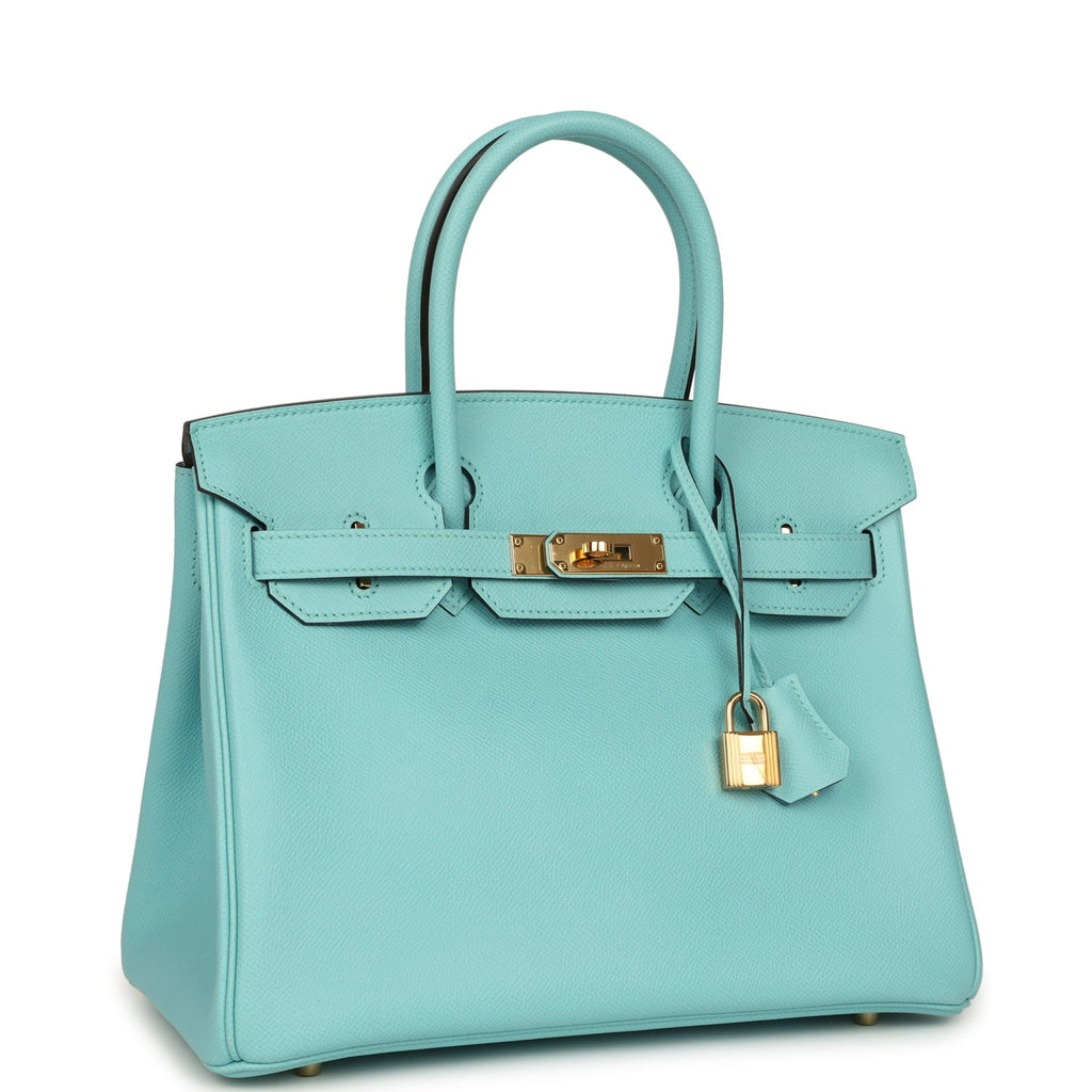 Pre-owned Hermes Birkin 30 Bleu Atoll Epsom Gold Hardware