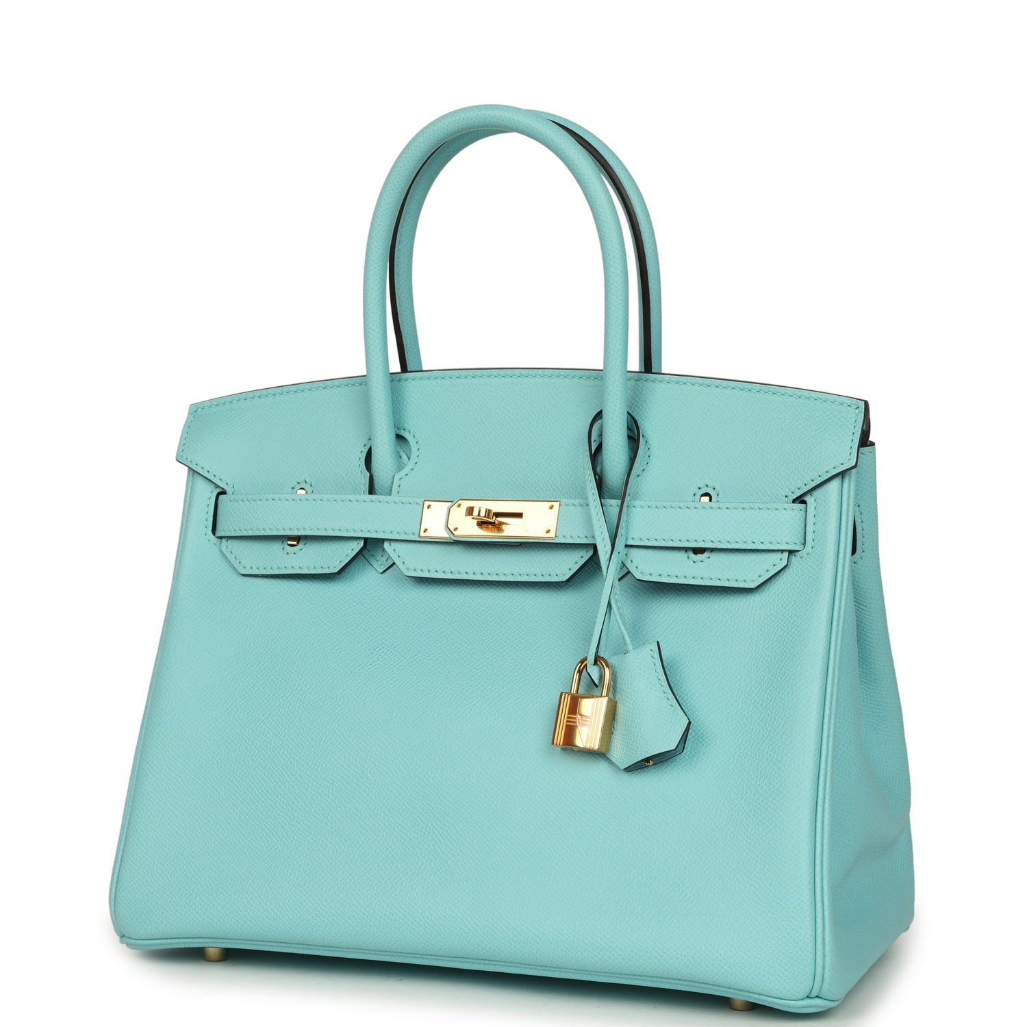 Pre-owned Hermes Birkin 30 Bleu Atoll Epsom Gold Hardware