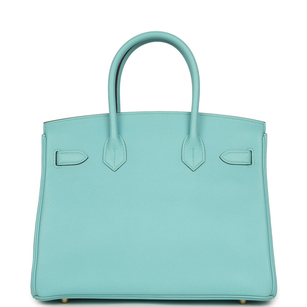 Pre-owned Hermes Birkin 30 Bleu Atoll Epsom Gold Hardware