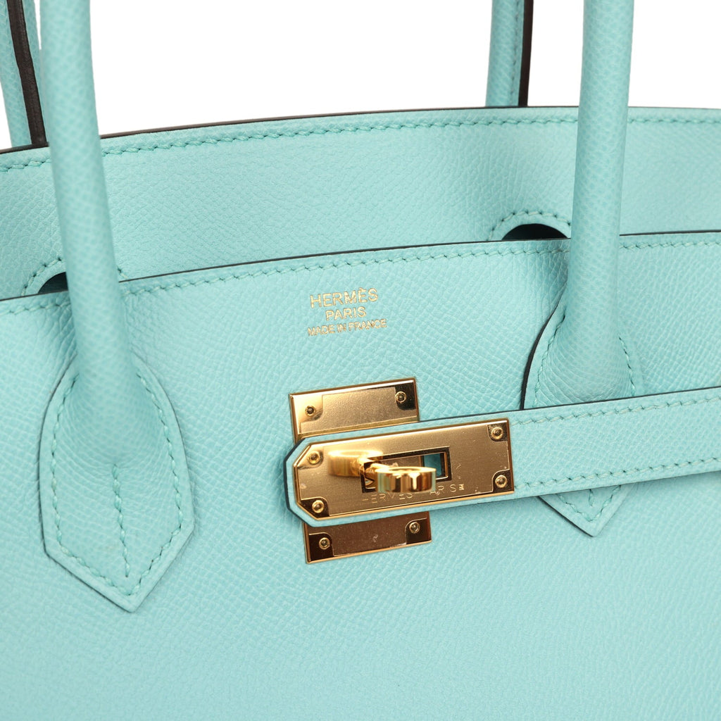 Pre-owned Hermes Birkin 30 Bleu Atoll Epsom Gold Hardware