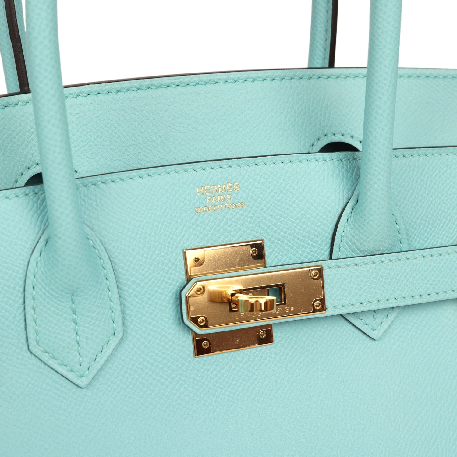 Pre-owned Hermes Birkin 30 Bleu Atoll Epsom Gold Hardware