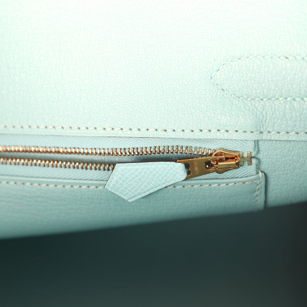 Pre-owned Hermes Birkin 30 Bleu Atoll Epsom Gold Hardware