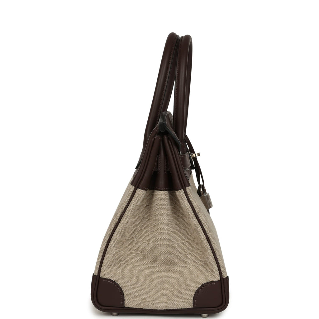 Hermes Birkin 30 Bivouac Ficelle Canvas and Moka Swift Palladium Hardware