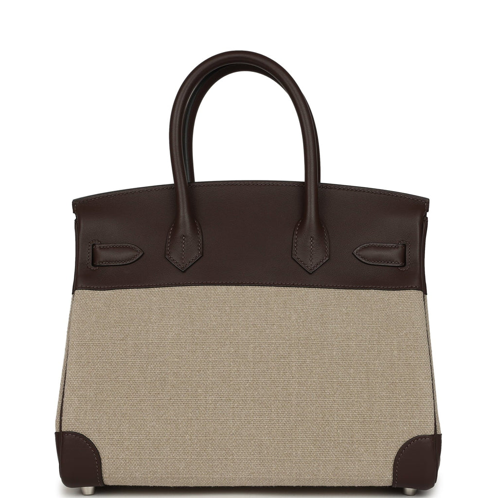 Hermes Birkin 30 Bivouac Ficelle Canvas and Moka Swift Palladium Hardware