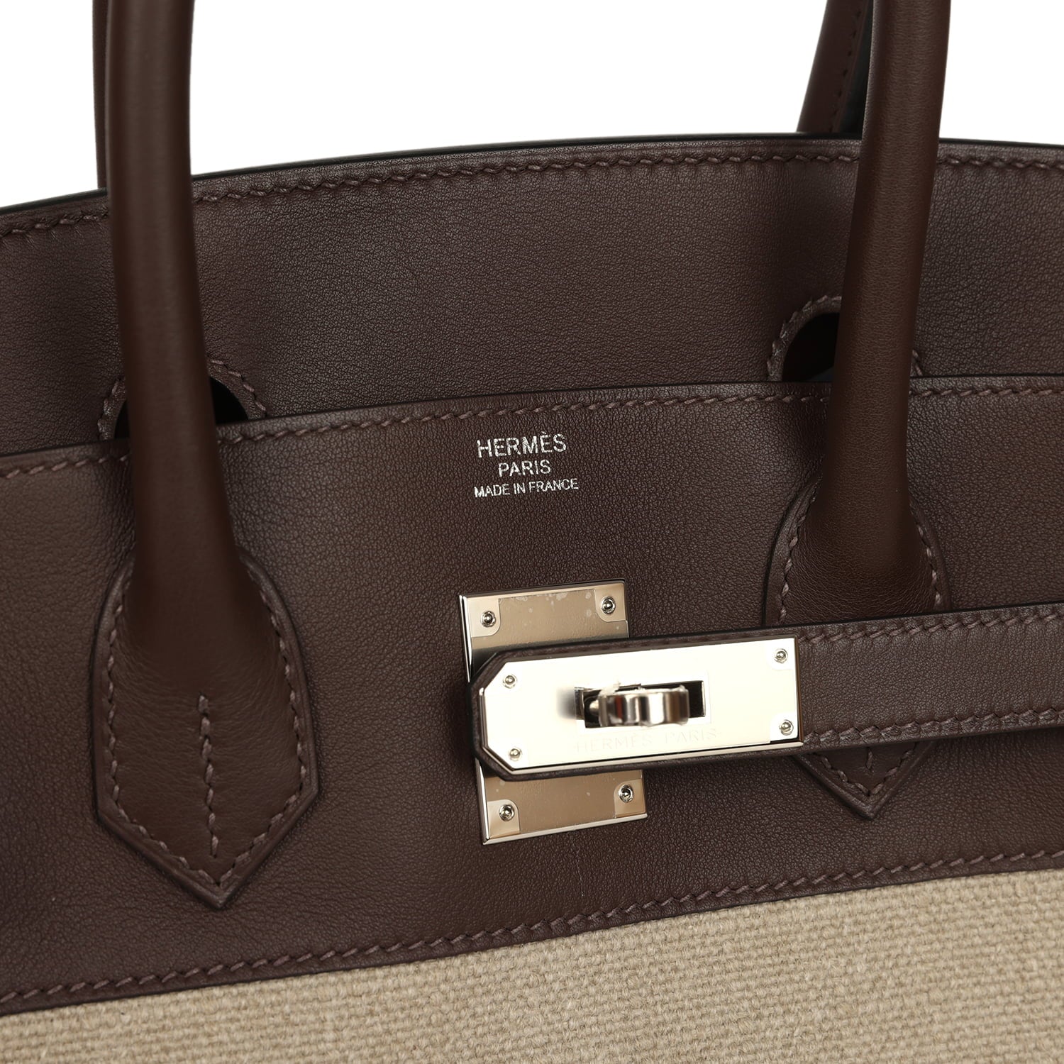 Hermes Birkin 30 Bivouac Ficelle Canvas and Moka Swift Palladium Hardware