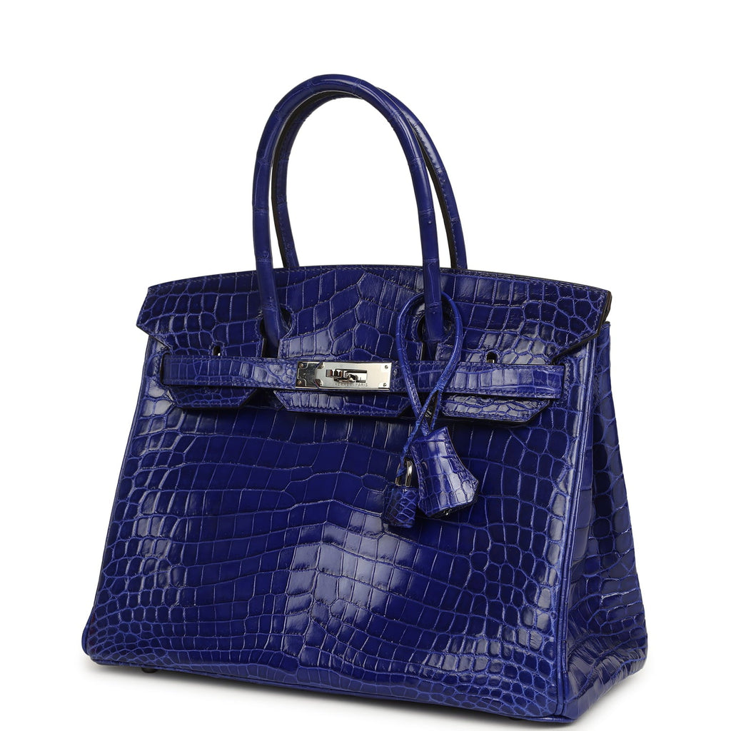 Pre-owned Hermes Birkin 30 Bleu Electric Shiny Niloticus Crocodile Palladium Hardware