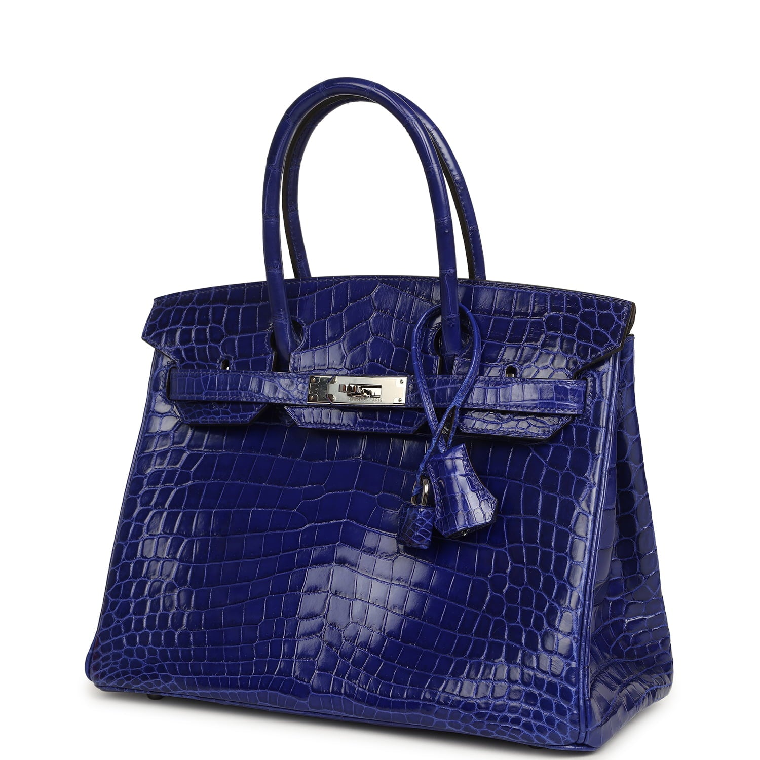 Pre-owned Hermes Birkin 30 Bleu Electric Shiny Niloticus Crocodile Palladium Hardware