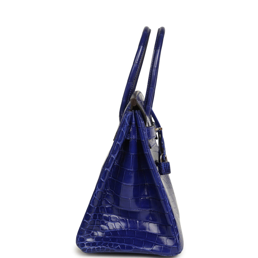 Pre-owned Hermes Birkin 30 Bleu Electric Shiny Niloticus Crocodile Palladium Hardware