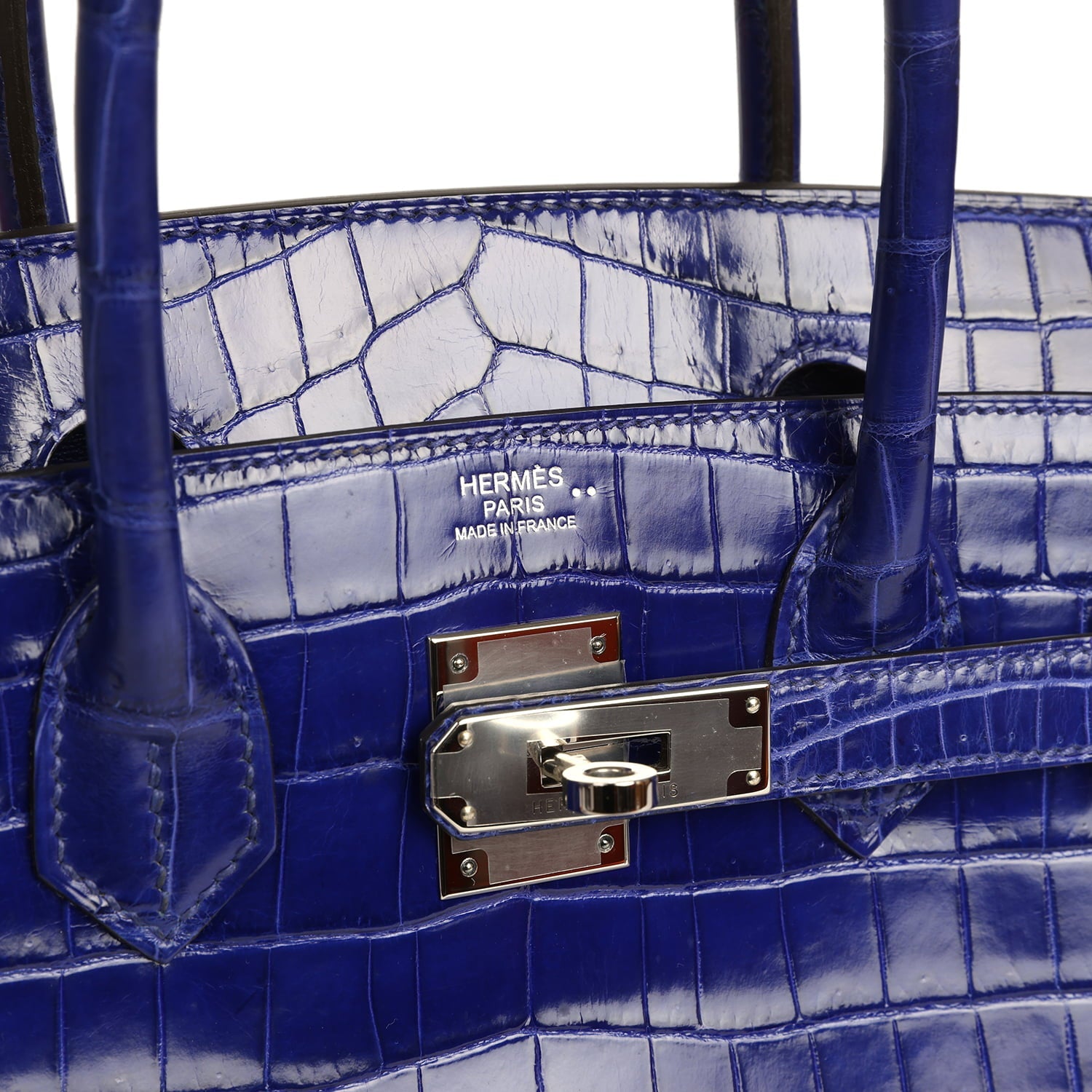 Pre-owned Hermes Birkin 30 Bleu Electric Shiny Niloticus Crocodile Palladium Hardware