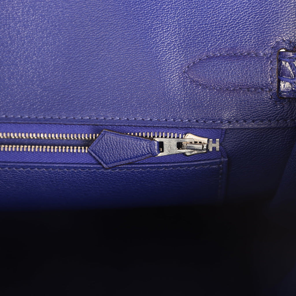 Pre-owned Hermes Birkin 30 Bleu Electric Shiny Niloticus Crocodile Palladium Hardware