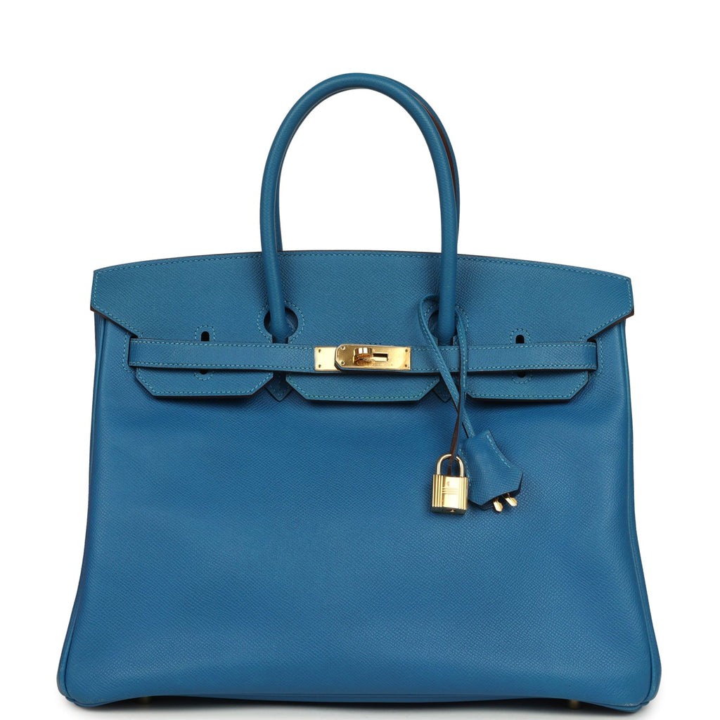 Pre-owned Hermes Birkin 35 Bleu Izmir Epsom Gold Hardware