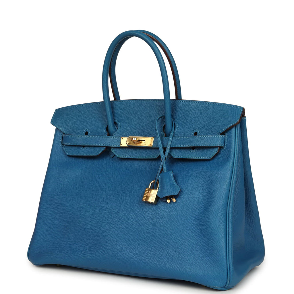 Pre-owned Hermes Birkin 35 Bleu Izmir Epsom Gold Hardware