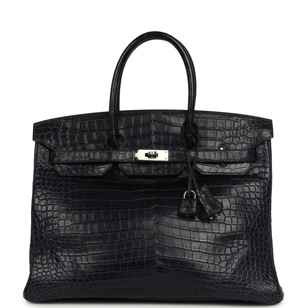 Pre-owned Hermes Birkin 35 Bleu Indigo Matte Porosus Crocodile Palladium Hardware