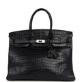 Pre-owned Hermes Birkin 35 Bleu Indigo Matte Porosus Crocodile Palladium Hardware