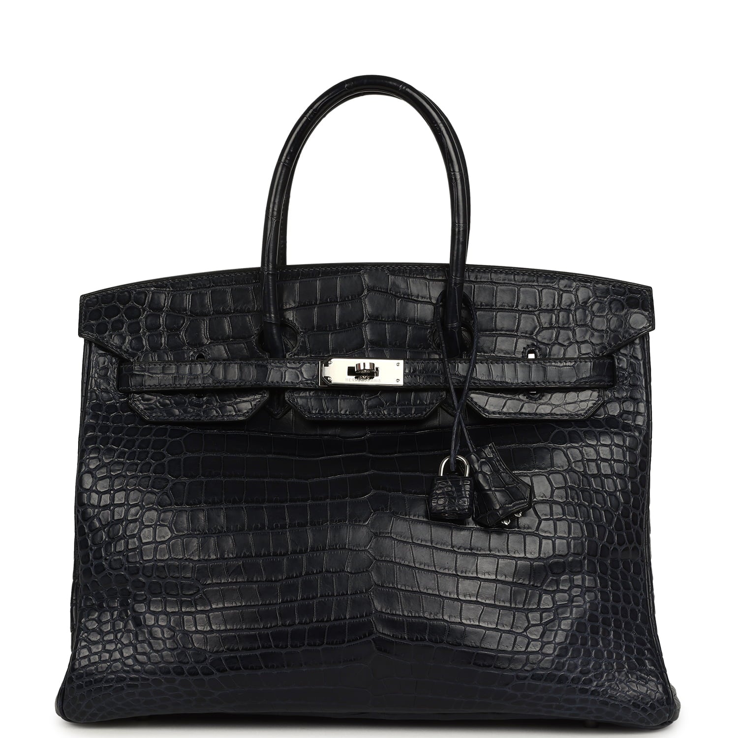Pre-owned Hermes Birkin 35 Bleu Indigo Matte Porosus Crocodile Palladium Hardware