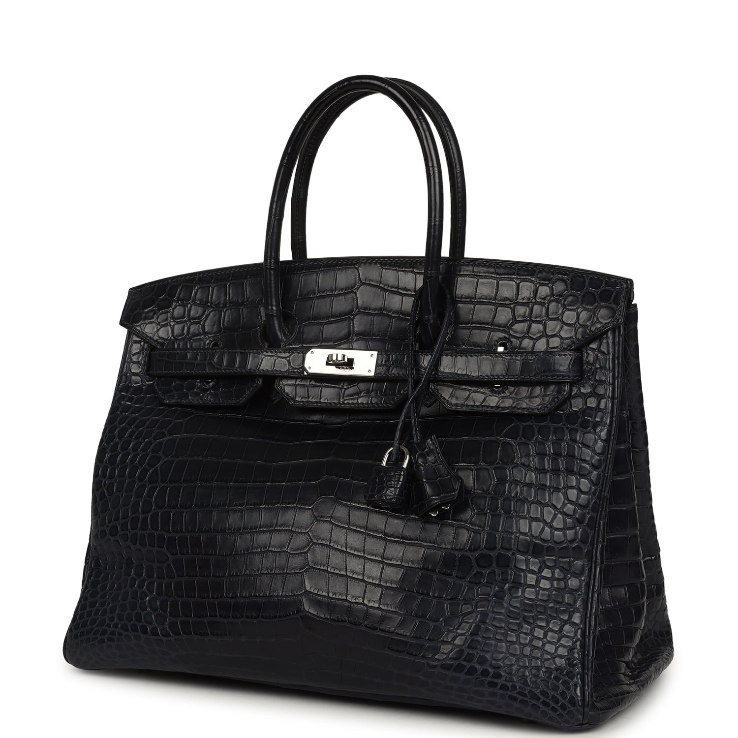 Pre-owned Hermes Birkin 35 Bleu Indigo Matte Porosus Crocodile Palladium Hardware