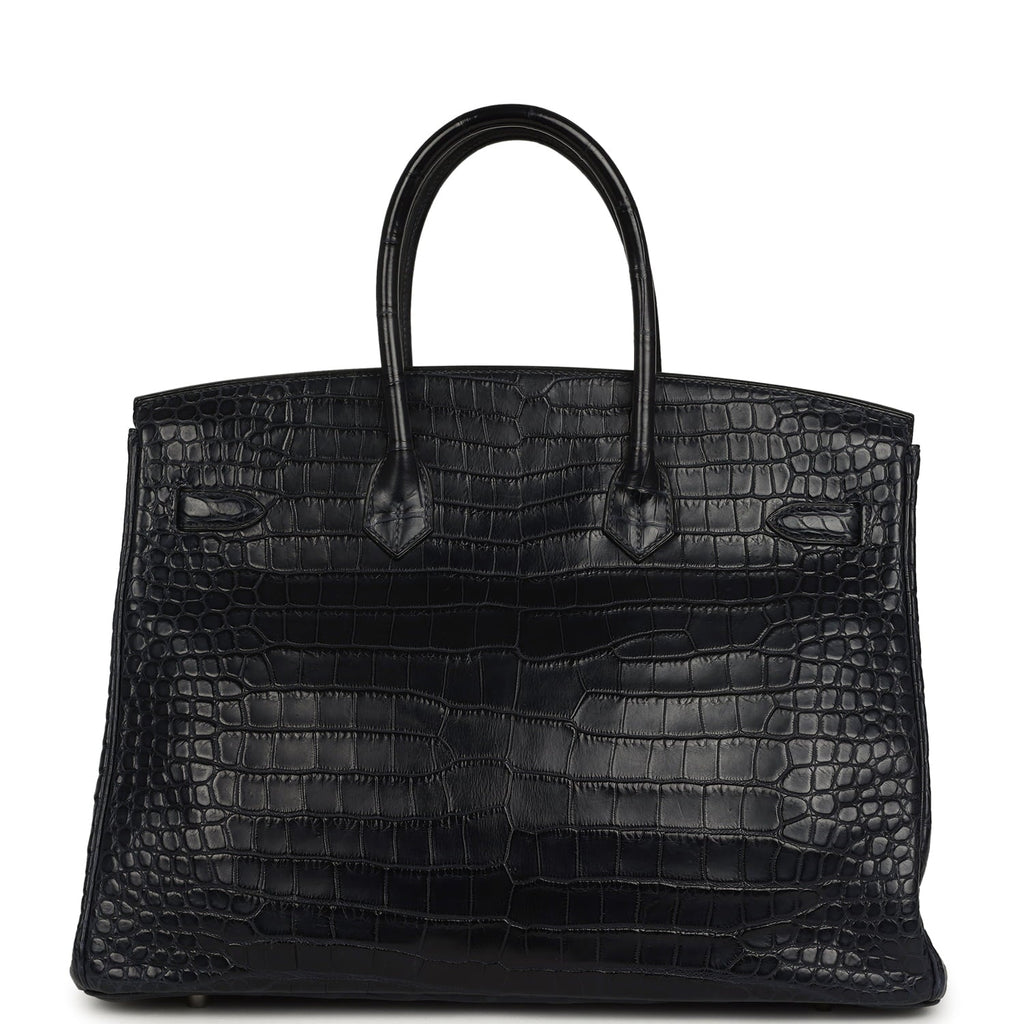 Pre-owned Hermes Birkin 35 Bleu Indigo Matte Porosus Crocodile Palladium Hardware