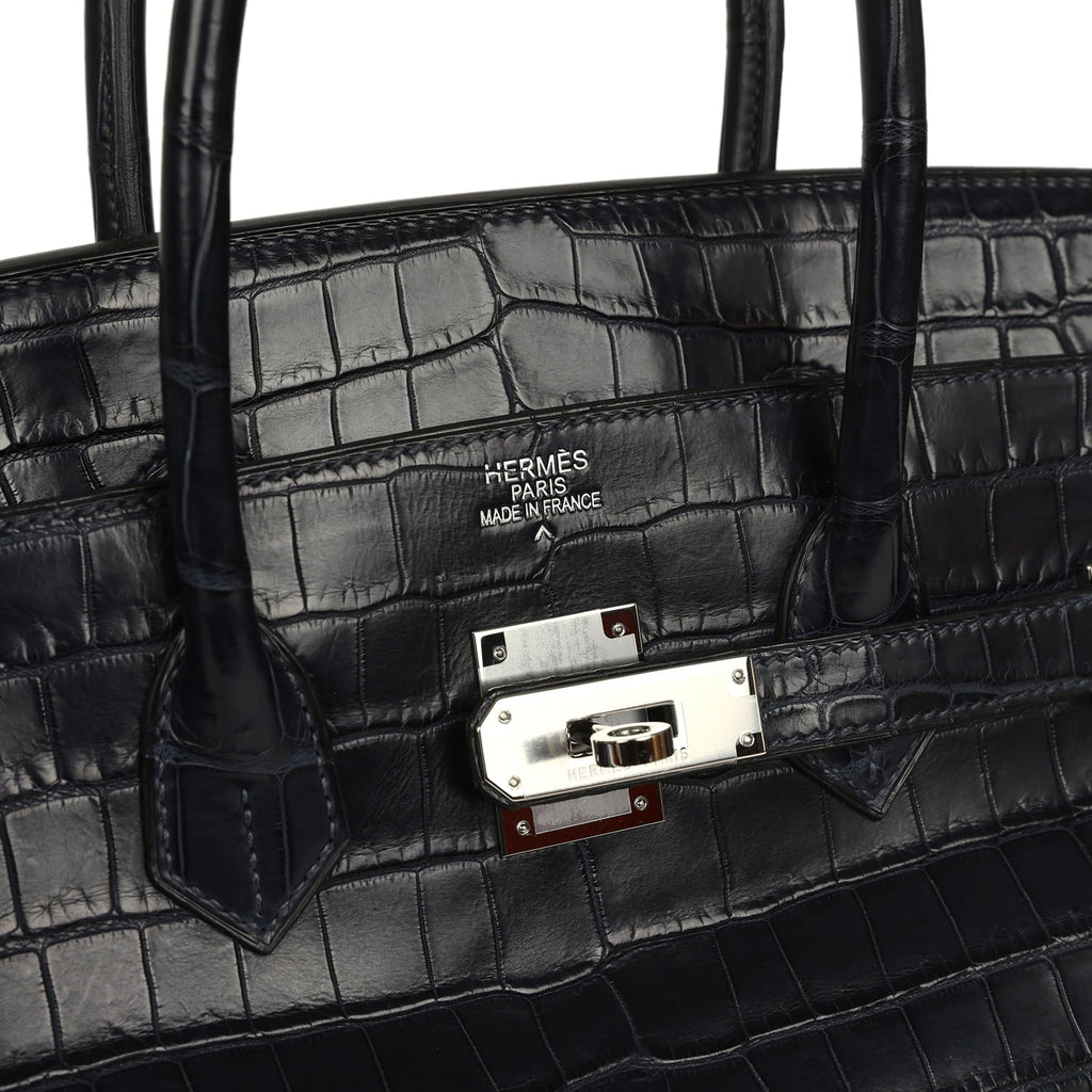 Pre-owned Hermes Birkin 35 Bleu Indigo Matte Porosus Crocodile Palladium Hardware