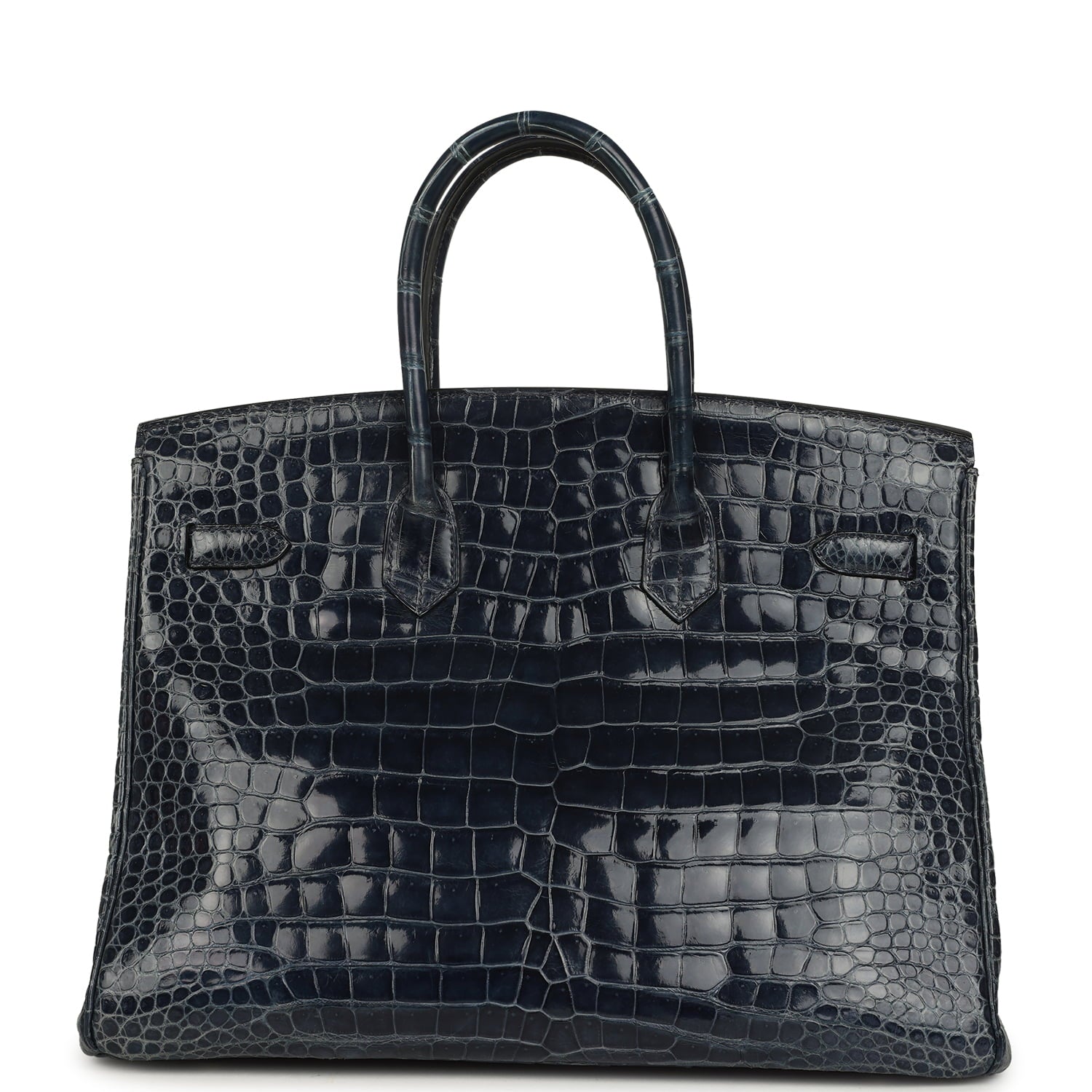 Pre-owned Hermes Birkin 35 Bleu Abysse Shiny Porosus Crocodile Palladium Hardware