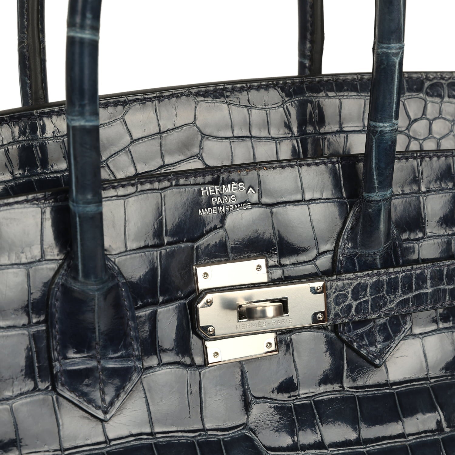Pre-owned Hermes Birkin 35 Bleu Abysse Shiny Porosus Crocodile Palladium Hardware