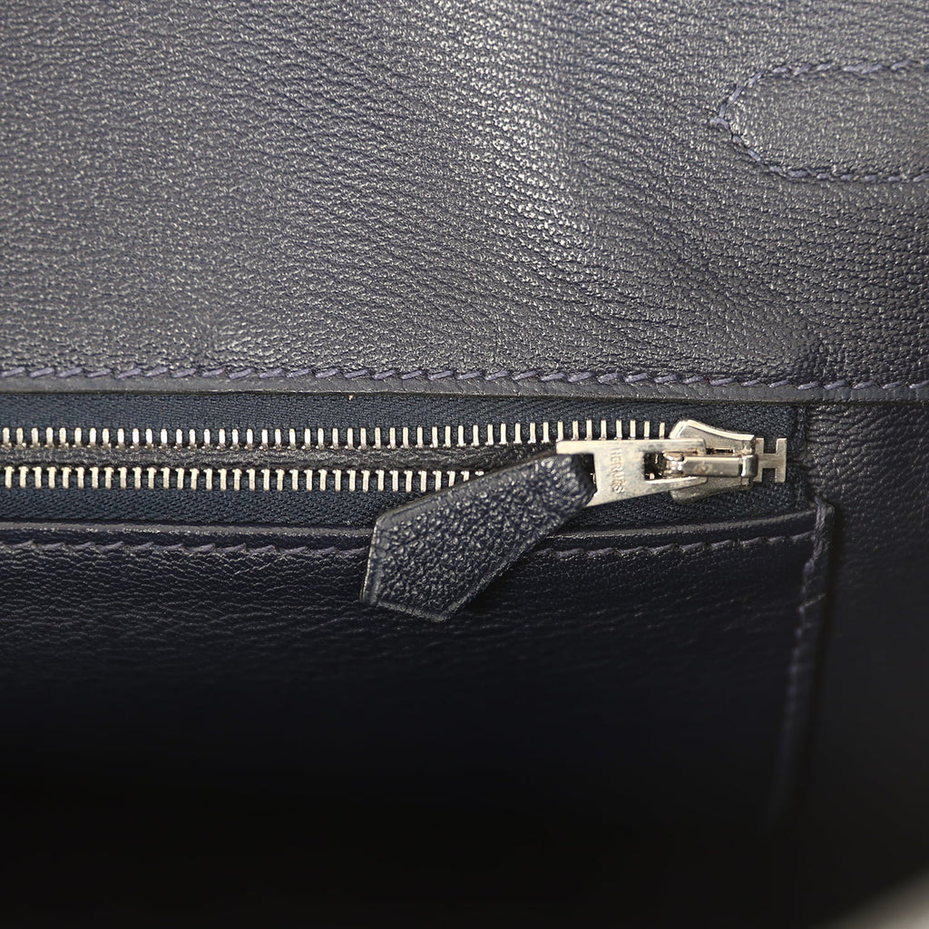 Pre-owned Hermes Birkin 35 Bleu Abysse Shiny Porosus Crocodile Palladium Hardware