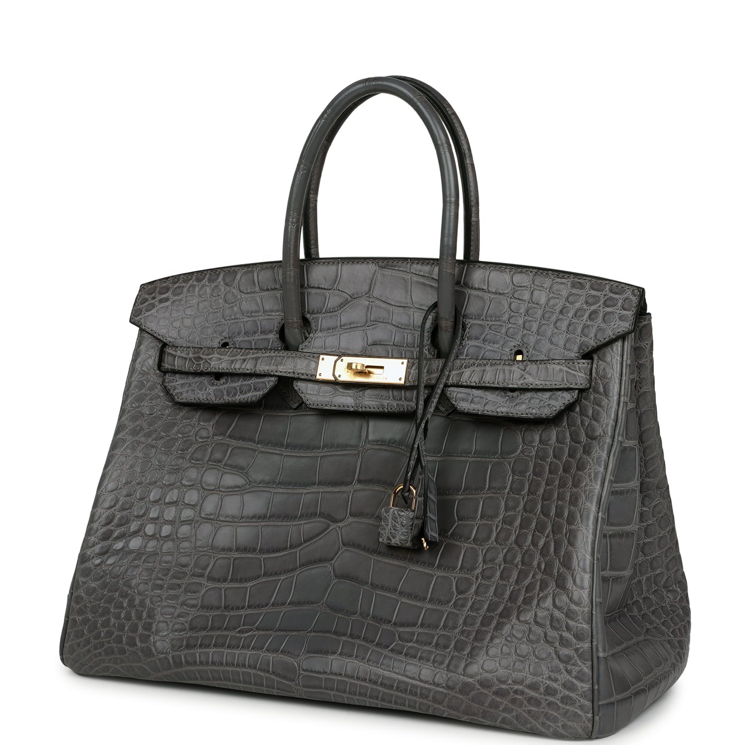 Pre-owned Hermes Birkin 35 Gris Paris Matte Alligator Gold Hardware