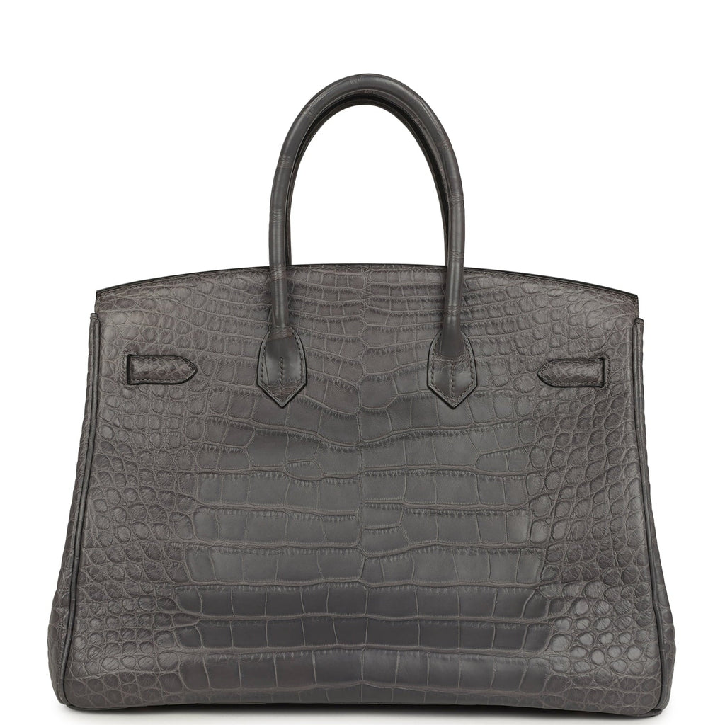 Pre-owned Hermes Birkin 35 Gris Paris Matte Alligator Gold Hardware