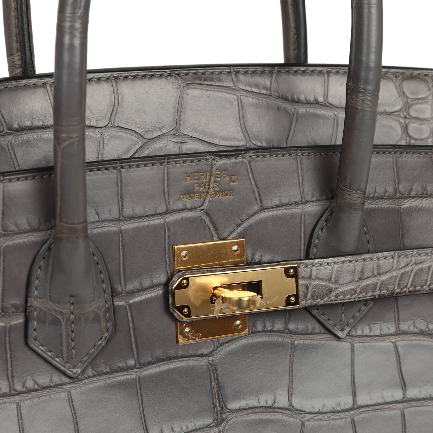 Pre-owned Hermes Birkin 35 Gris Paris Matte Alligator Gold Hardware