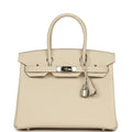 Pre-owned Hermes Birkin 30 Craie Epsom Palladium Hardware