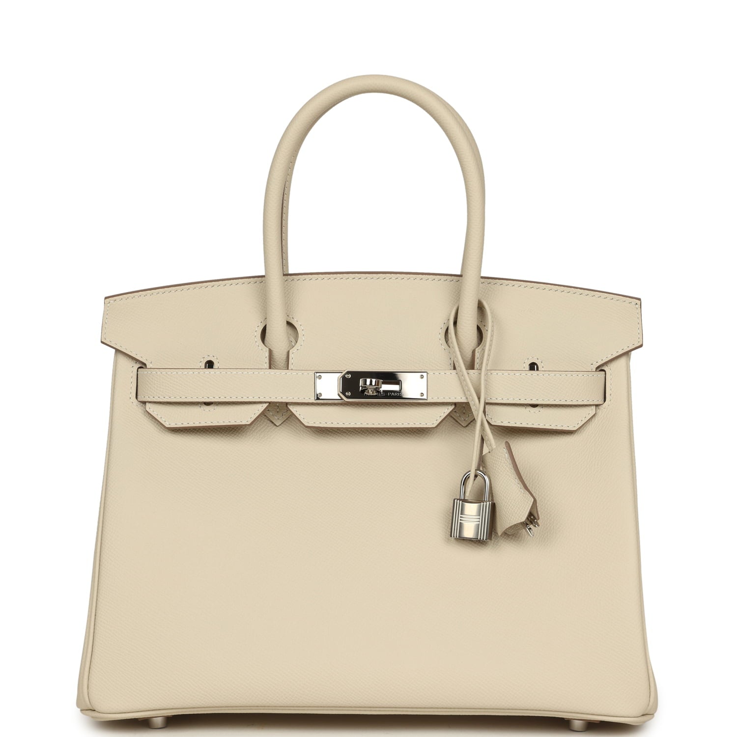 Pre-owned Hermes Birkin 30 Craie Epsom Palladium Hardware