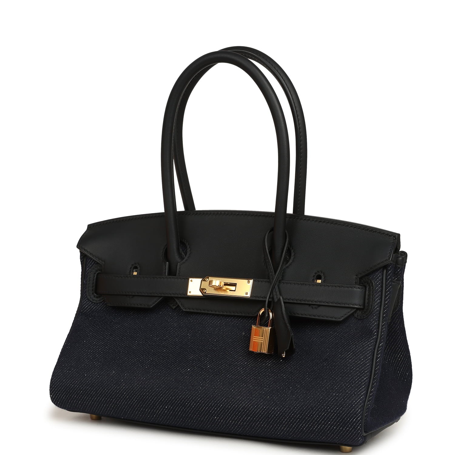 Hermes Shoulder Birkin Light 29 Black Swift and Bleu Indigo Denim Gold Hardware