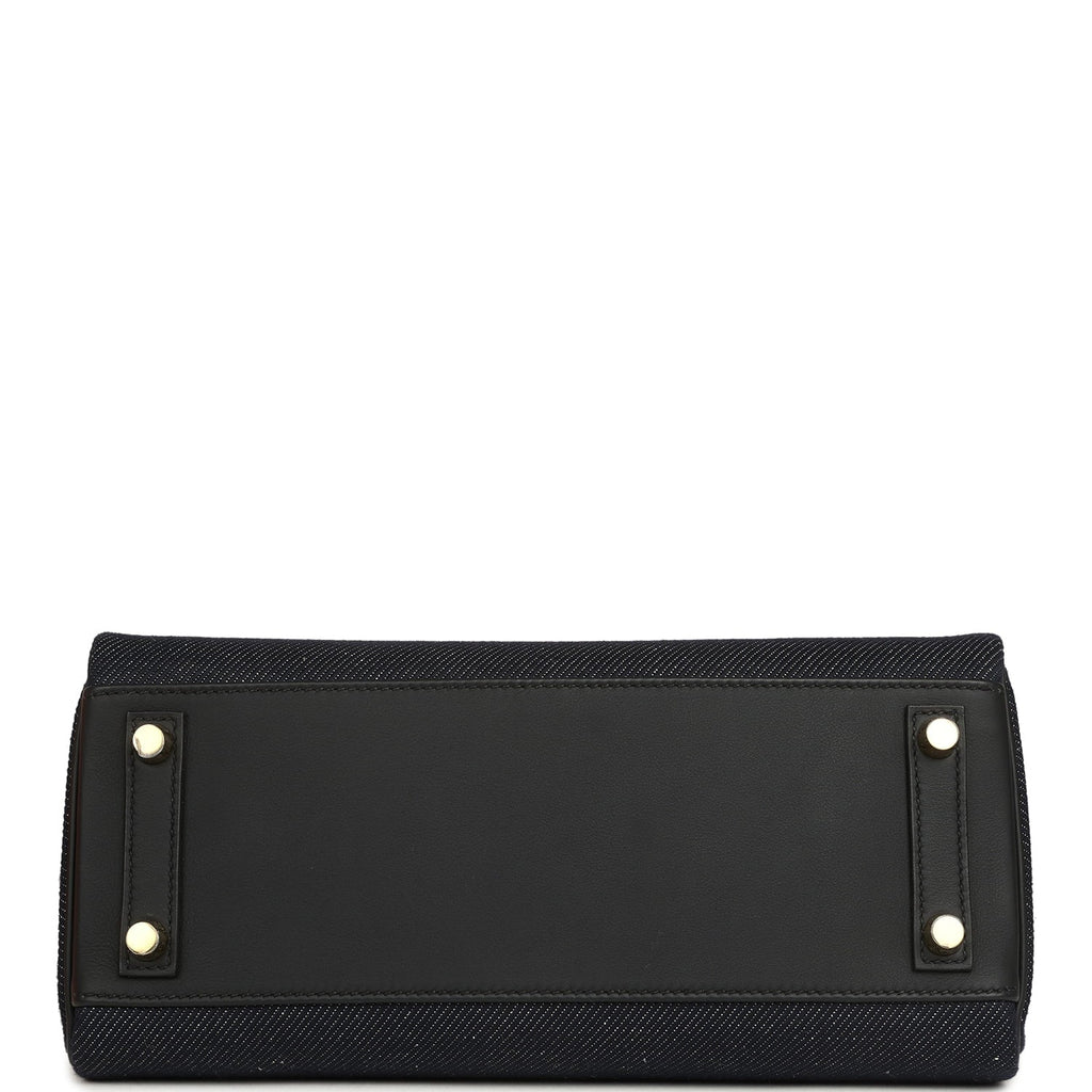 Hermes Shoulder Birkin Light 29 Black Swift and Bleu Indigo Denim Gold Hardware