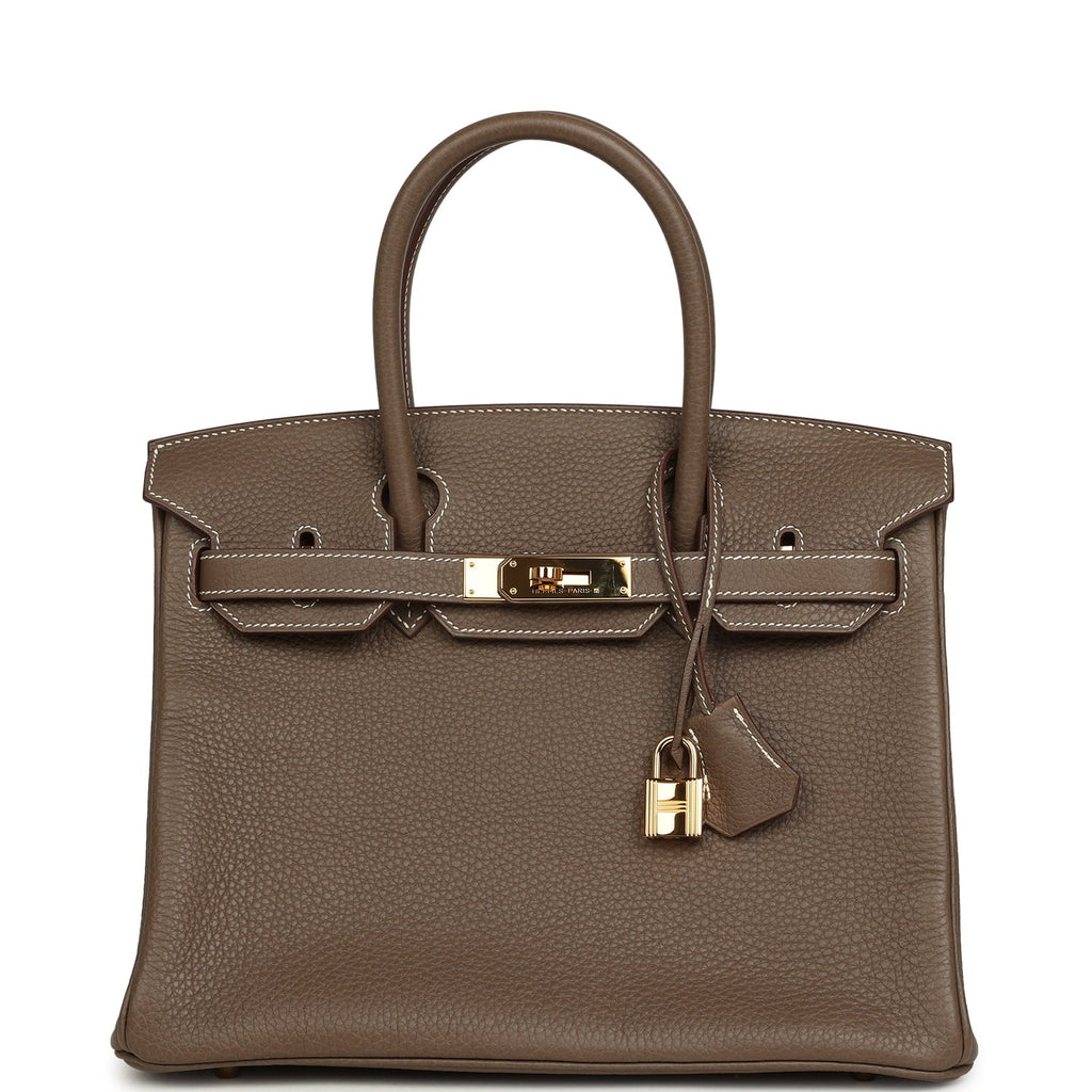 Pre-owned Hermes Birkin 30 Etoupe Clemence Gold Hardware