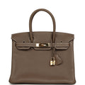 Pre-owned Hermes Birkin 30 Etoupe Clemence Gold Hardware