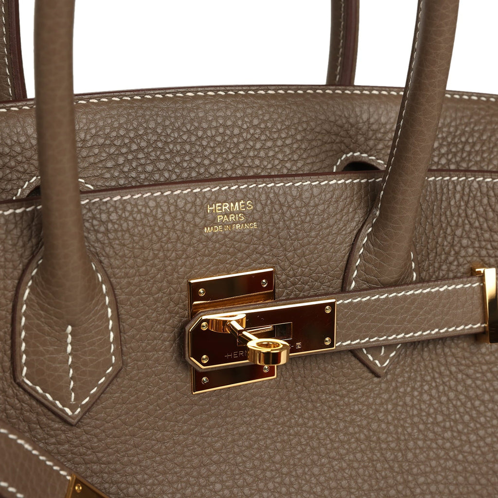 Pre-owned Hermes Birkin 30 Etoupe Clemence Gold Hardware
