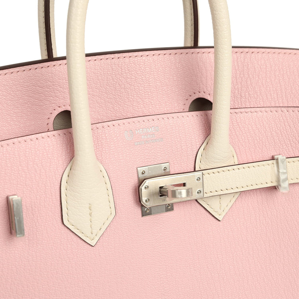 Hermes Special Order (HSS) Birkin 25 Rose Sakura and Nata Chevre Mysore Brushed Palladium Hardware