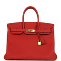 Pre-owned Hermes Birkin 35 Rouge Tomate Togo Gold Hardware