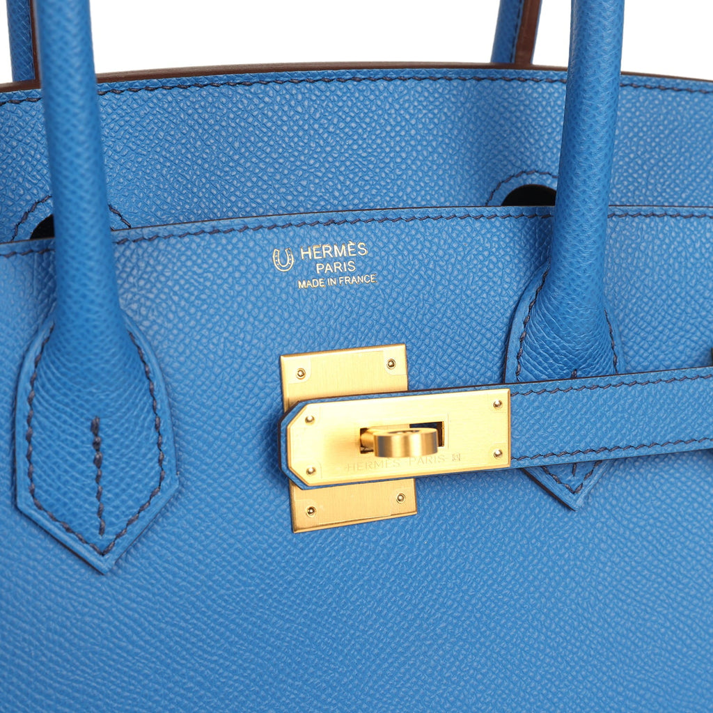 Pre-owned Hermes Special Order (HSS) Birkin Sellier 30 Bleu France Epsom Brushed Gold Hardware