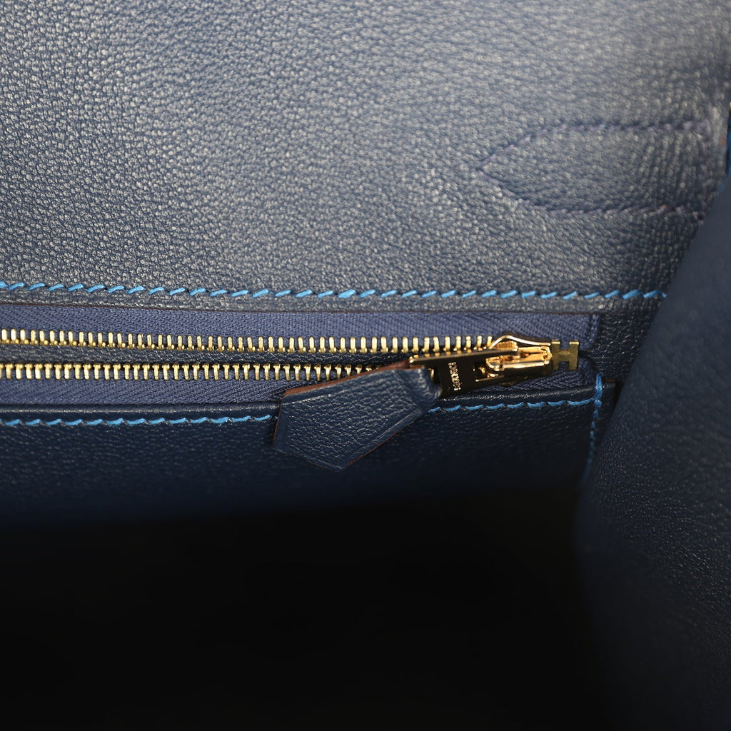 Pre-owned Hermes Special Order (HSS) Birkin Sellier 30 Bleu France Epsom Brushed Gold Hardware