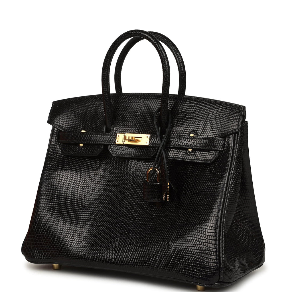 Hermes Birkin 25 Black Shiny Varanus Niloticus Lizard Gold Hardware