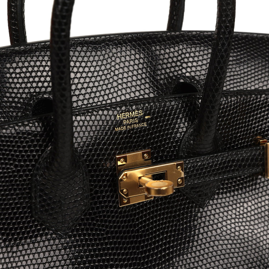 Hermes Birkin 25 Black Shiny Varanus Niloticus Lizard Gold Hardware