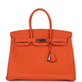 Pre-owned Hermes Birkin 35 Feu Togo Gold Hardware