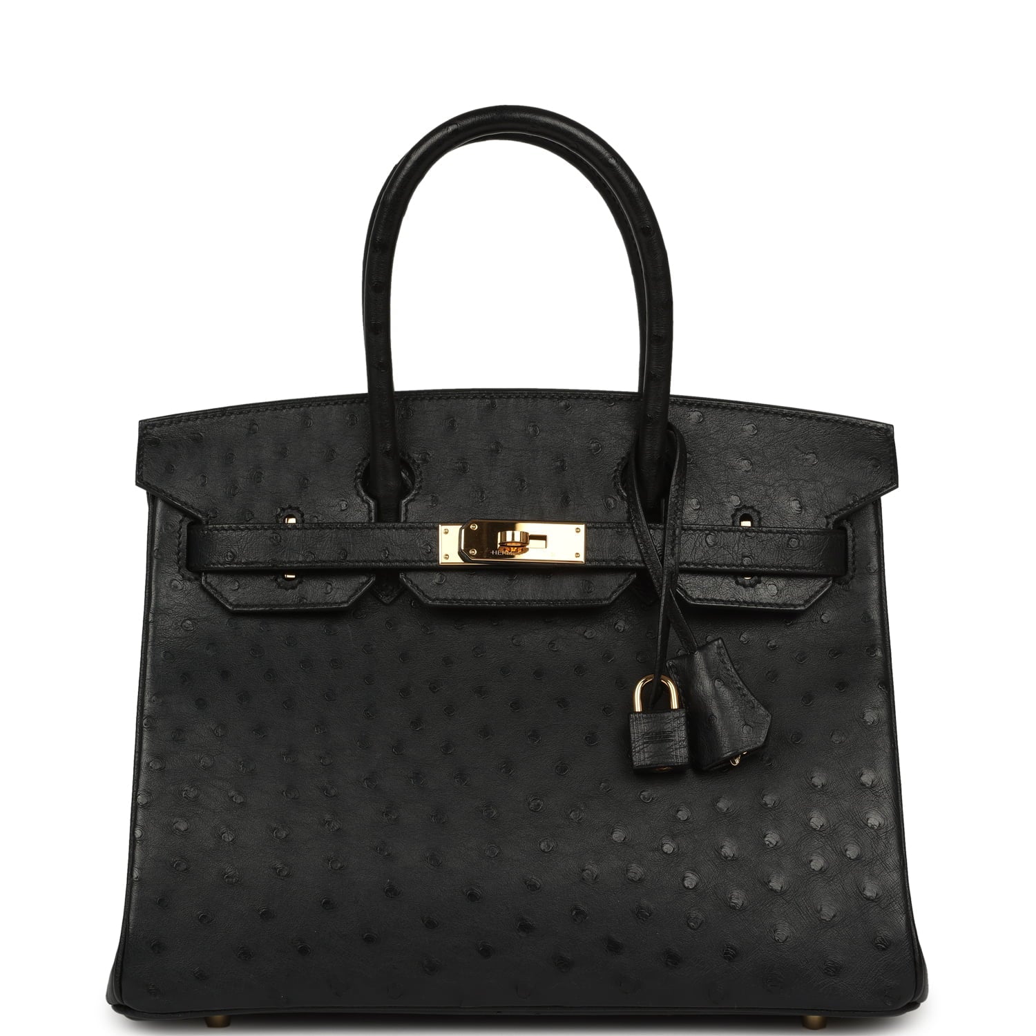 Pre-owned Hermes Birkin 30 Black Ostrich Gold Hardware