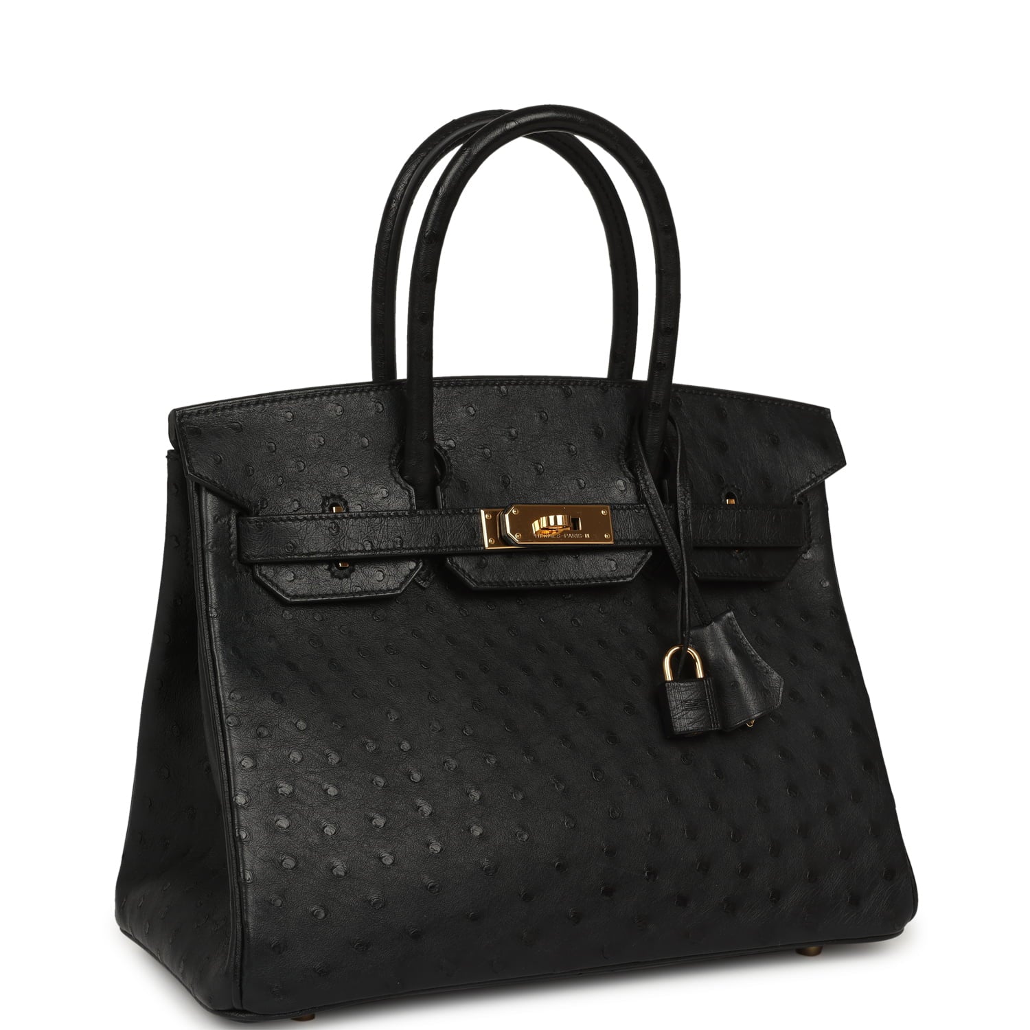 Pre-owned Hermes Birkin 30 Black Ostrich Gold Hardware