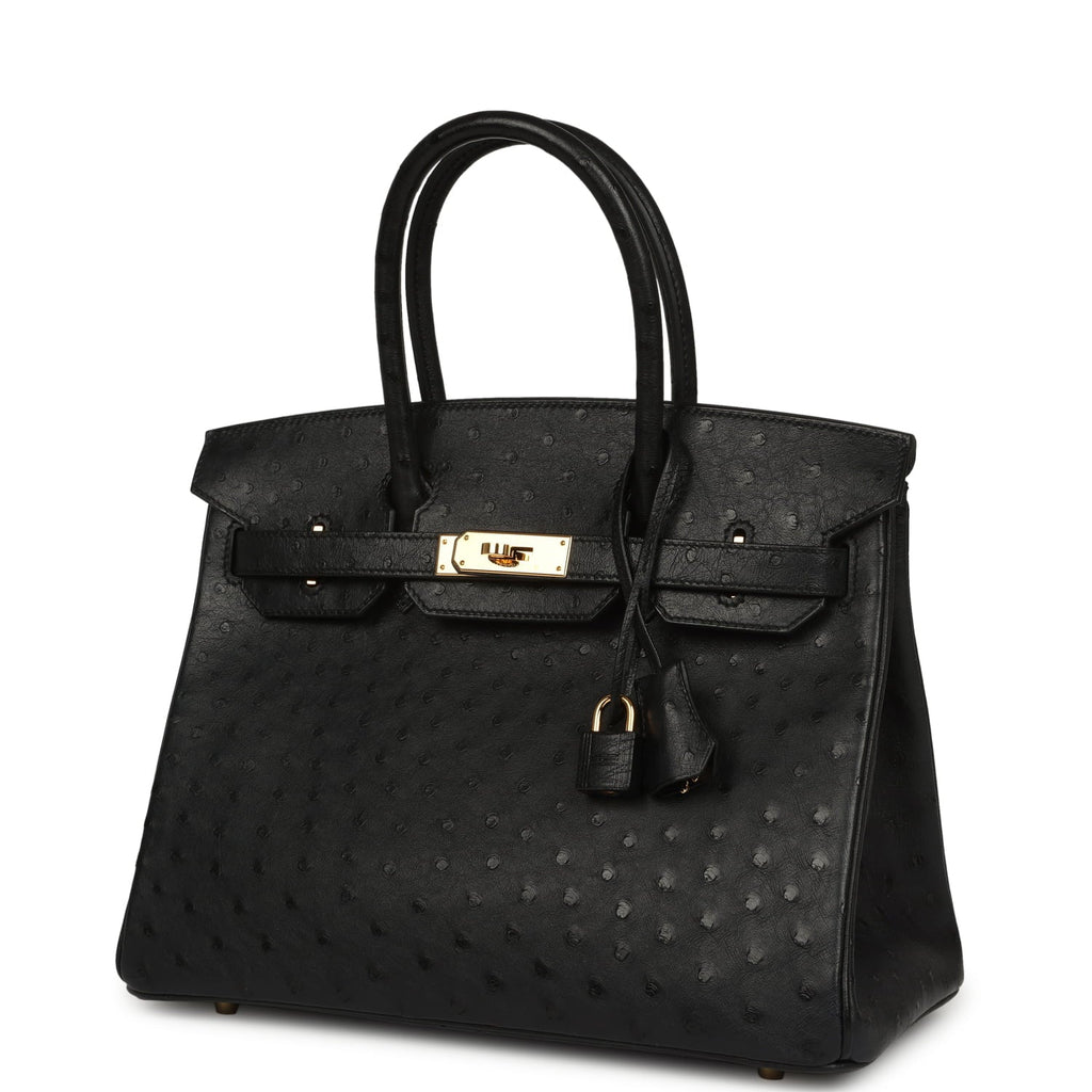 Pre-owned Hermes Birkin 30 Black Ostrich Gold Hardware